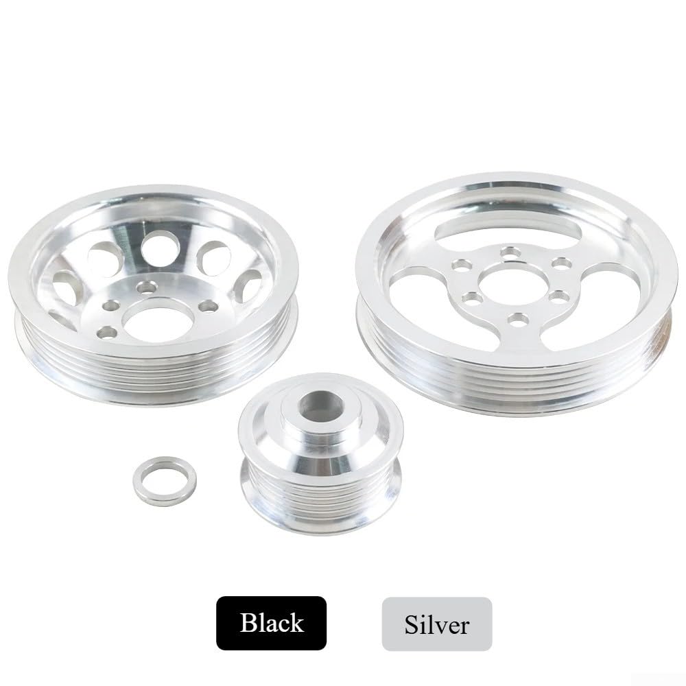 Kit de polea de cigüeñal de aluminio billet de 3 piezas para Golf GTI Jea 1.8T 2.0L 1999-2005 OEM ajuste actualización del motor (plata)