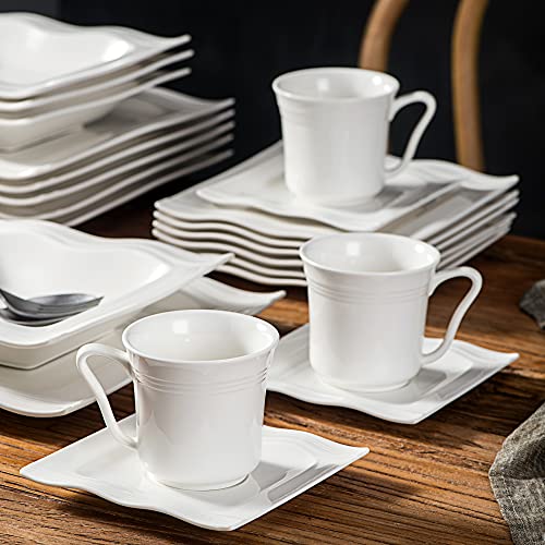 MALACASA serie Mario Vajillas de Porcelana de 60 Piezas, Juego de Café con 12 Tazas y Platillos, 12 Platos Llanos, 12… - Imagen 7