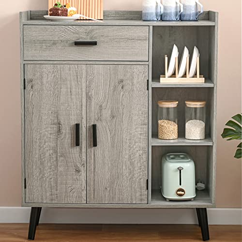 Usikey Storage Cabinet, Floor Storage Cabinet With 1 Drawer, 2 Doors & 3 Shelves, Mid Century Cabinet, Accent Cabinet For Living Room, Bedroom, Entryway, Office, Grey #TOP6