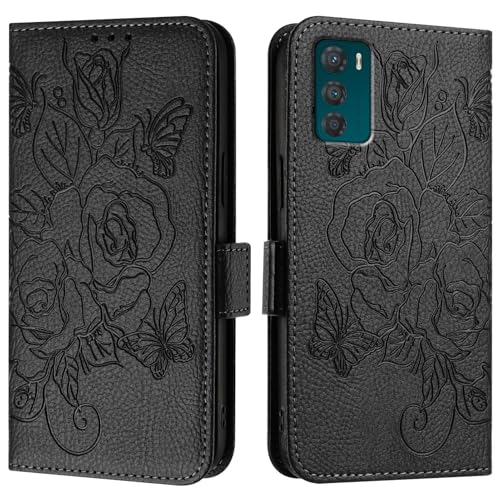 Étui portefeuille Moto G42 4G en cuir PU noir texturé aux finitions soignées