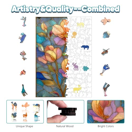 Rompecabezas de madera Leodozzio, 200 piezas, diseño floral suave rosa, 12,5 x 8,7 pulgadas, arte para pared, rompecabezas relajante para adultos y adolescentes miniatura 5