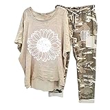 Two Piece Summer Sets For Women Cotton Linen Pants Lounge Set Crew Neck Sleeve Print Blouse + Loose Pants Set, A04white, Small
