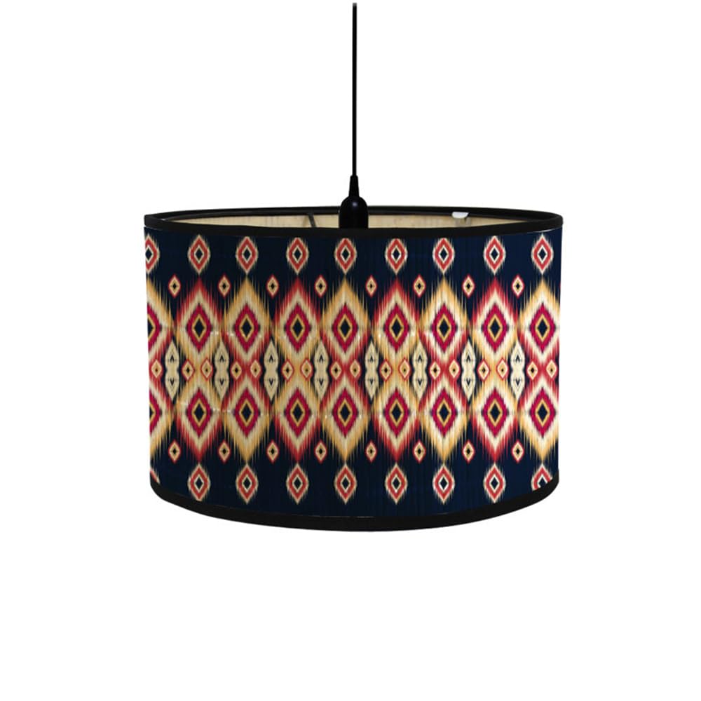 FANSU Round Drum Light Shade for Table Lamp, Modern Vintage Ethnic Style Pattern Pendant Lampshades Easy Fit for Living Rooms, Bedroom, Hallways, Reading Room (Dark blue2,30x30x20cm)