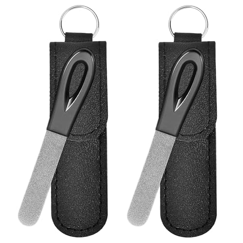Metal Nail File with Case, 2 Pack Keychain Nail Files for Natural Nails, Fingernail Files Diamond...