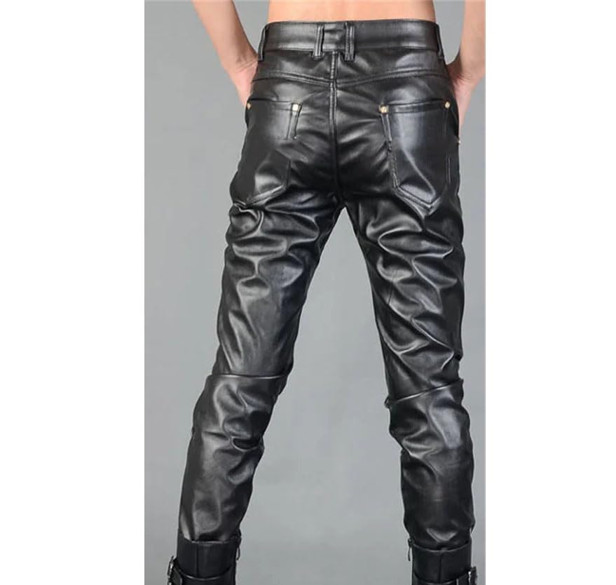 Men's PU Leather Pencil Pants Slim Fit Korean High Street Fashion Trousers4