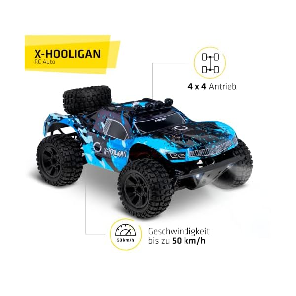Overmax X-Hooligan GroÃes Schnelles Ferngesteuertes Auto, MaÃstab 1:10, Geschwindigkeit 50 km/h Reichweite 100 Meter, 4x4-Antrieb 40 Minuten FahrspaÃ LED-Beleuchtung – Bild 3