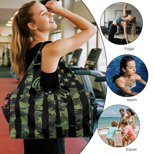 American Flag Mens Gym Bags with Yoga Mat Holder Strap, Memorial Day Gym Duffle Bag with Shoes Compartment, Wet Pocket, Gym Backpack Carring Workout Stuff Accessories3