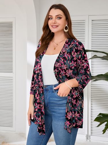 Image of AusLook Women's Plus Size Lightweight Open Front Cardigan 3 /4 Sleeve Cover Ups Shrugs Shawls and Wraps Kimono Jacket Coat