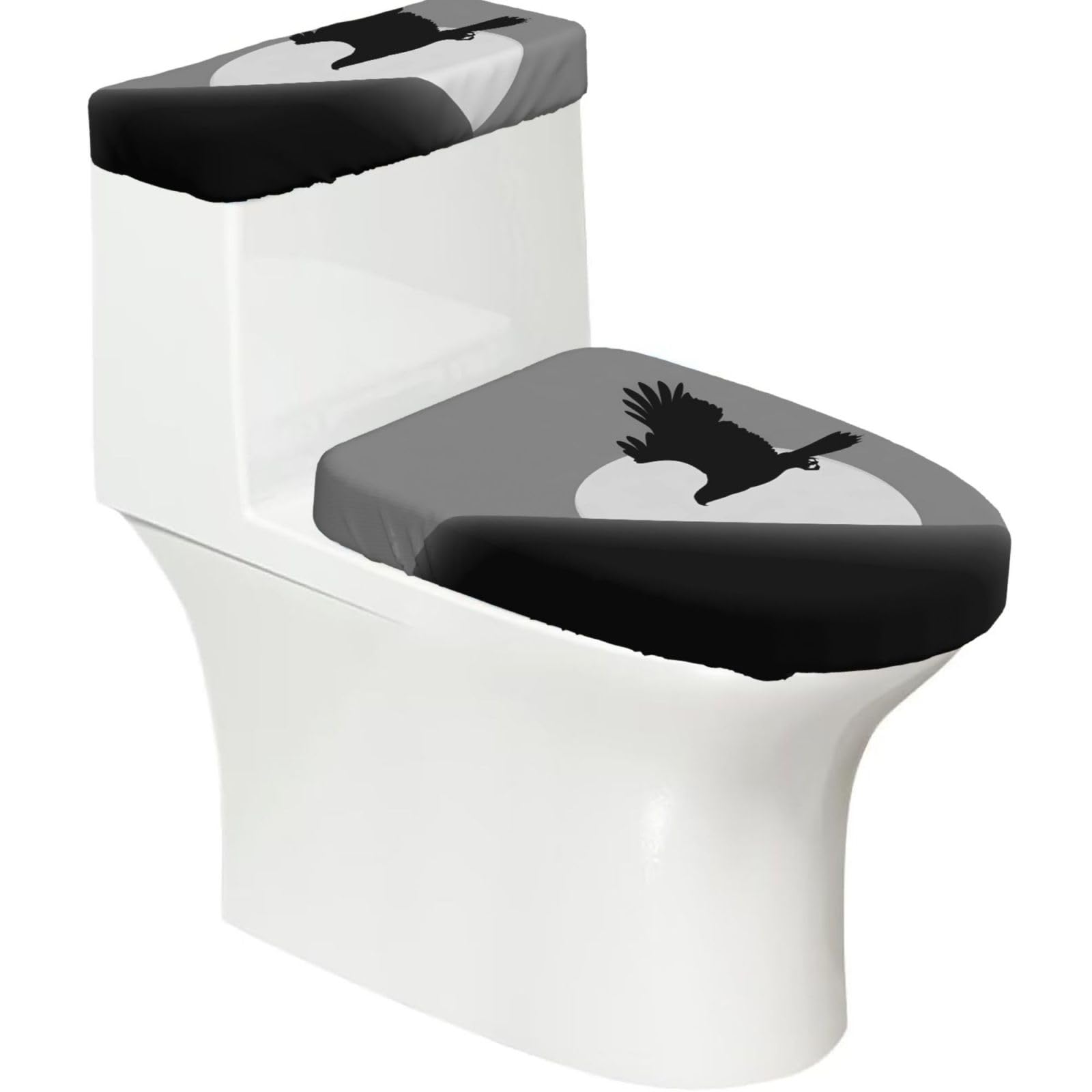 Colorless Bird 2-Piece Toilet Seat Cover Set with Tank Lid - Elastic for U-Shape & Elongated - Bathroom Decor
