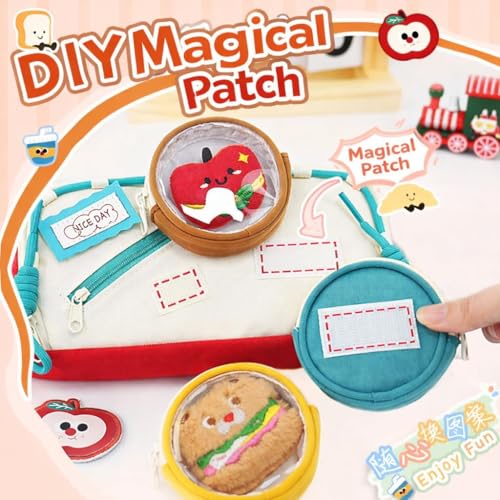 Image of Alokik DIY Magical Patch Pencil Pouch for Kids, Large Capacity Cartoon Zipper Pencil Case with Removable Round Patch & Multi Compartments, Cute School Stationery Organizer
