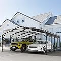 JY QAQA 20 x 20 FT Heavy Duty Metal Carport Canopy with Galvanized Steel Roof, Outdoor Car Tent Metal Garage Shelter for Car, SUV, Trucks and Boats