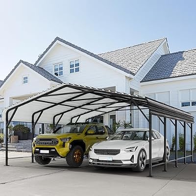 JY QAQA 20 x 20 FT Heavy Duty Metal Carport Canopy with Galvanized Steel Roof, Outdoor Car Tent Metal Garage Shelter for Car, SUV, Trucks and Boats