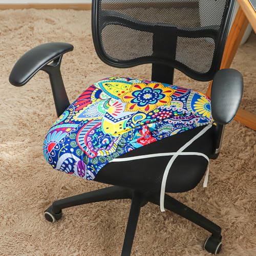 Image of FORCHEER Office Chair Seat Cover 19x19 inch Printed Stretchable Small Fitted Computer Desk Chair Seat Cushion Slipcover-Boho