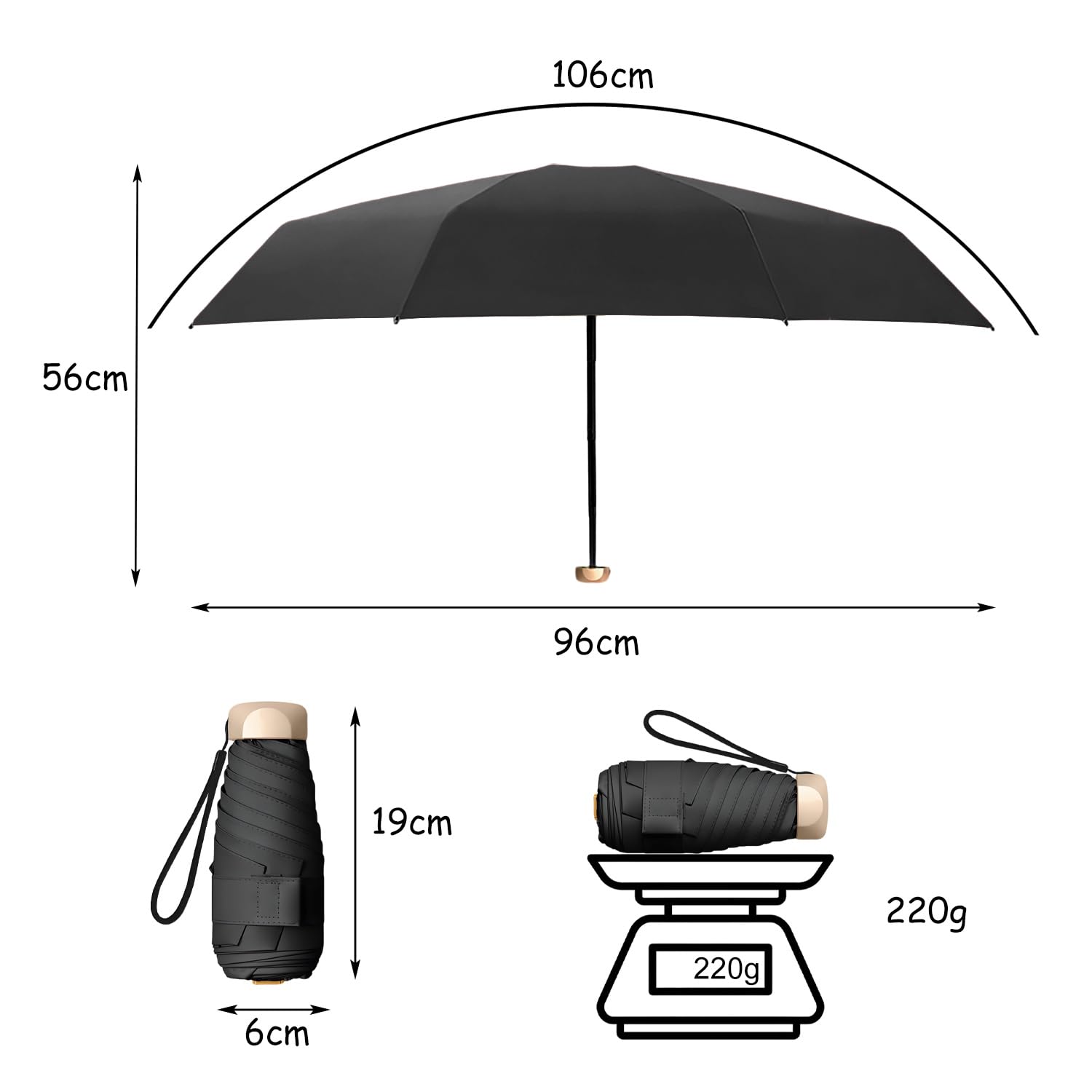 Pieghevole Viaggio Ombrello, Ombrello Piccolo, Mini Ombrello Tascabile, UPF 50 Ombrellino da Sole/Pioggia, Ombrelli da Tasca, Ombrelli Ultraleggero Portatile