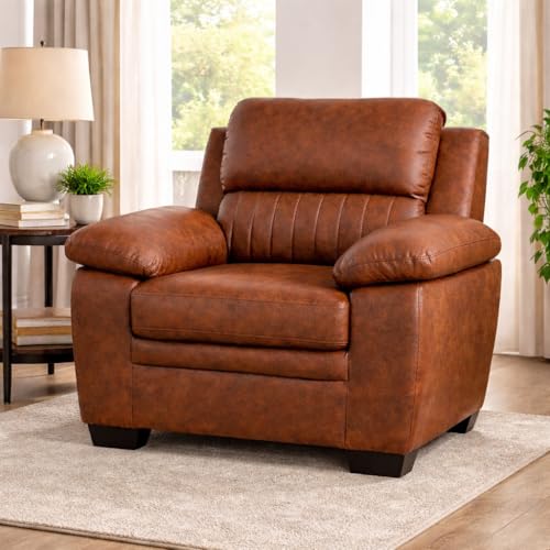 Image of Torque Jett Leatherette Sofa Set 1 Seater-Tan | Single Person Sofa Couch for Living Room Furniture | One 1 Seater Sofa for Home Office Shop Festival Gifts