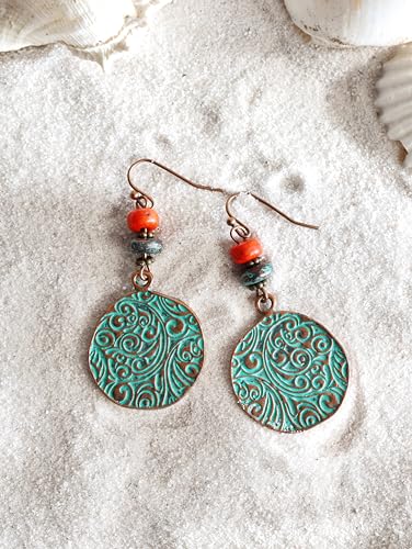 MINACHI Ethnic Vintage Bohemian Retro Antique Turquoise Color Theme Dangle Drop Earrings, Boho Jewelry Gift for Women2