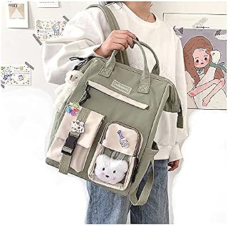 HTYA Kawaii Backpack With Kawaii Pin and Accessories, Cute Kawaii School Backpacks for Teen Girls (Green)