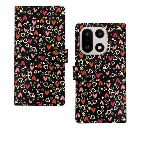 Image of amazon basics OnePlus 15 5G Flip Cover | Card Pockets Wallet & Stand | Flip Cover for OnePlus 15 5G (Black Hearts)