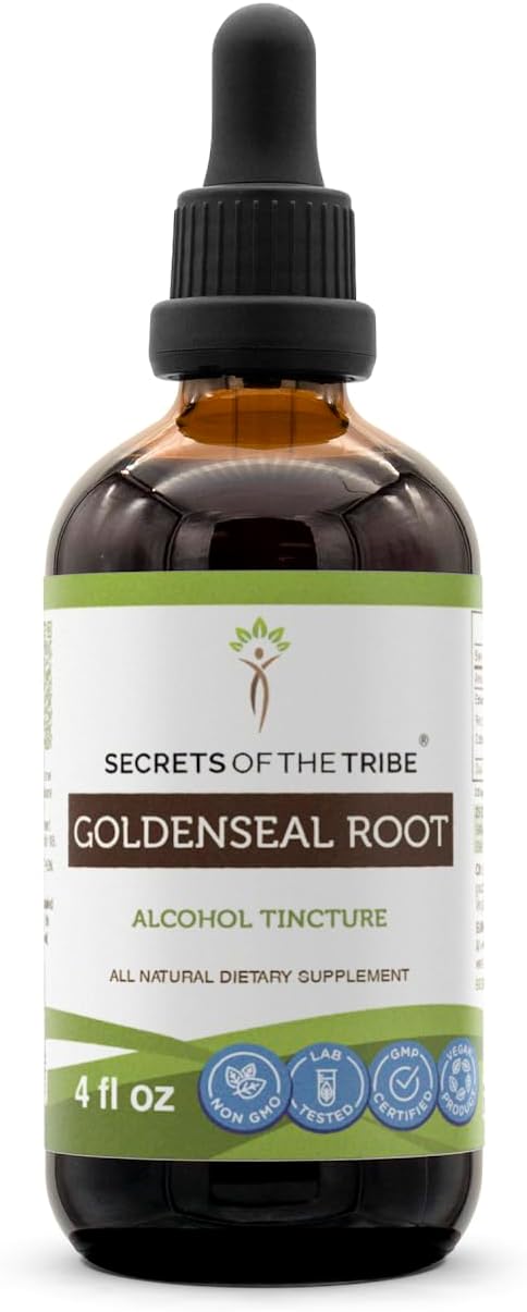 Secrets of the Tribe Goldenseal Alcohol Liquid Extract, Goldenseal (Hydrastis Canadensis) Dried Root Tincture Supplement (4 FL OZ)
