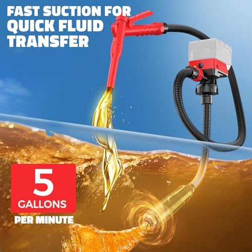 DIYtoolifz 5 GPM Cordless Fuel Transfer Pump Compatible with DeWalt 20V & Milwaukee 18V Batteries, Portable Gas Can Pump with 51" Hose, 5 Adapters, Gas Pump for Diesel, Gasoline (Bare Tool) - 1