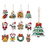 Gukasxi 12 Set 5D DIY Diamant Malerei Schlüsselanhänger Weihnachten Strass Malerei Stickerei Kunst Ornamente für Kinder Erwachsene Machen Weihnachten Schlüsselanhänger