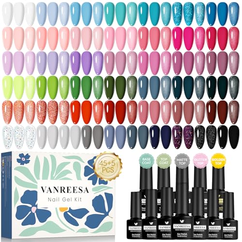 VANREESA Kit Semipermanente Unghie, 45 Colori Smalto Semipermanente Unghie Base