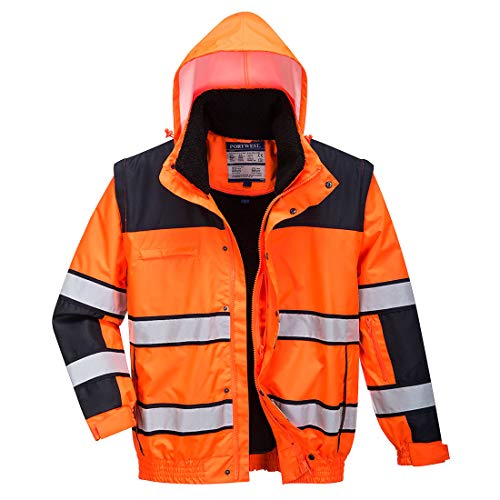 Portwest Klassische Warnschutz-Pilotjacke, Größe: L, Farbe: Orange/Schwarz, C466OBRL