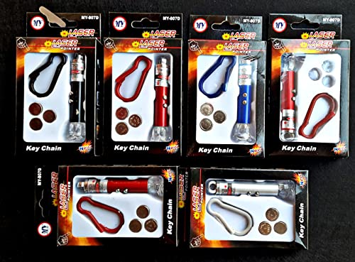 Image of MSGH Birthday Party Return Gift (Pack of 1 /2 /6 /12 PCS) 4 in 1 Laser Pointer,LaserTorch with Emergency Hazard LED Light and Key Chain Hook / 3 Button Size Cells for Kids Boys & Girls (Pack of 1 PIECE)
