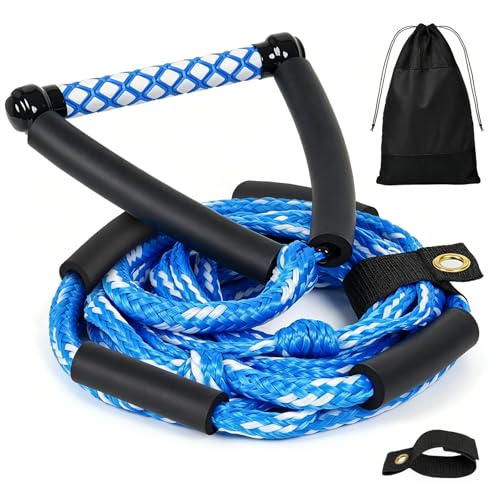 QUAIKRITUZ Wakesurf Rope and Handle 25FT Floating Wake Surf Rope with EVA Grip Handle 4-Section Adjustable Surf Tow Ropes 32-Strand Braided Ropes for Wakesurfing and Watersports (Blue & White)