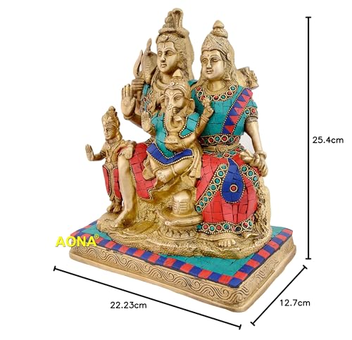 Image of AONA Brass Shiva Parvati Shiv Parivar Bholenath Shankar Bhagwan Ganesh Family Murti Idol Statue Sculpture Multicolor Home Decor Height 10 Inches