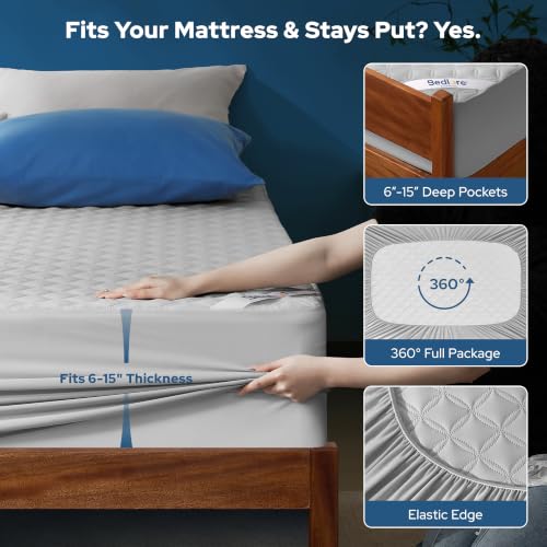 Image of BEDLORE 2 Pack Waterproof Mattress Protector,Twin XL Size Pad Noiseless with Deep Pocket Fitted for 6 inch-15 inch,Breathable Dirt-Proof Single Bed Mattress Cover Washable for Bedroom,Dorm Room(Light Gray)