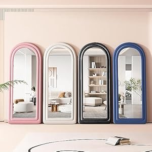 Floor Mirror, Arched Full Length Mirror with Stand, Large Standing Mirror, 63"x24" Full Body Mirror, Large Mirror, Wall Mirror, Freestanding, Wall Mounted, Flannel Frame -Beige White Floor Mirror Arched Full Length Mirror with Stand Large Standing Mirror 63×24 Full Body Mirror Large Mirror Wall Mirror Freestanding Wall Mounted Flannel Frame Beige White