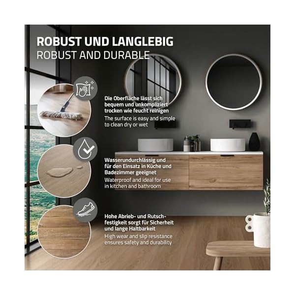 ML-Design Deluxe PVC Bodenbelag, Click Vinyl-Dielen, Vinylboden, 122 cm x 18 cm x 4,2 mm, Dicke 4,2 mm, 1,54m²/7 Dielen, Golden Hour Eiche, Braun, Holzoptik, rutschfest, wasserfest, Einfache Verlegung – Bild 3