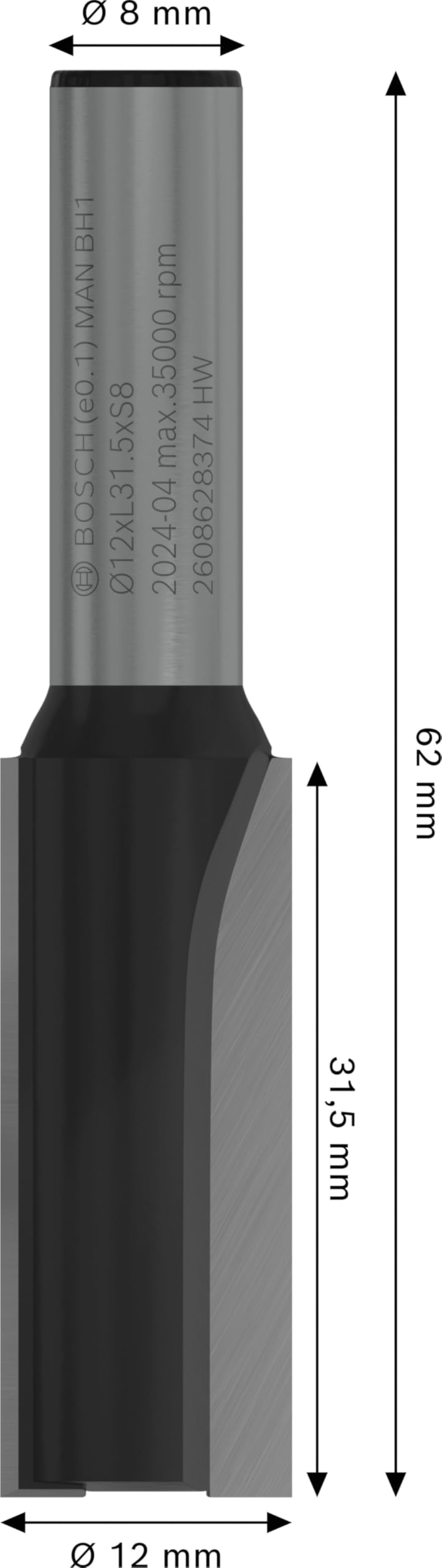 Bosch Professional Frez prosty Standard for Wood (do drewna, Ø 12 mm, Długość robocza 32 mm, Akcesoria frezarek ręcznych)