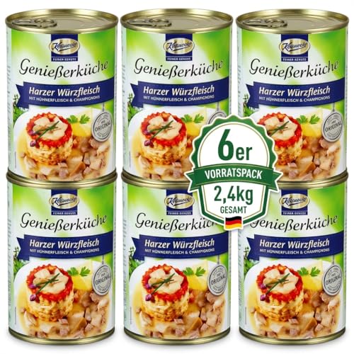 6x Keunecke Würzfleisch klassisch & herzhaft – 6 x 400g Dose – traditionelle Fleischspezialität im Osten produziert – Vorratspackung 2,4 kg