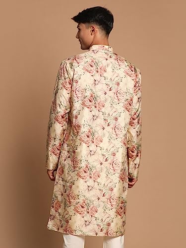 Image of VASTRAMAY Men's Silk Blend Kurta | A Stylish Flower Printed Straight Kurta in Silk Blend Fabric - Traditional for Festive, Wedding
