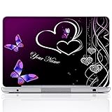 Meffort Inc® Personalized Laptop Notebook Skin Sticker Cover Art Decal, Customize Your Name (15.6 Inch, Heart Butterfly)