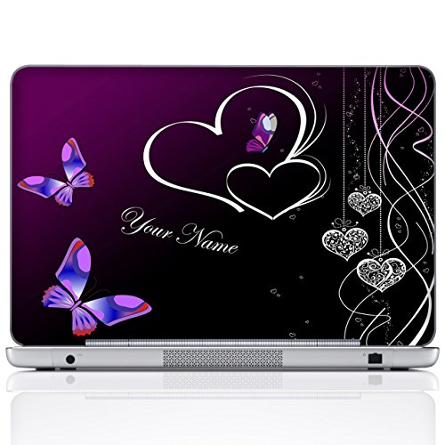 Meffort Inc® Personalized Laptop Notebook Skin Sticker Cover Art Decal, Customize Your Name (15.6 Inch, Heart Butterfly)