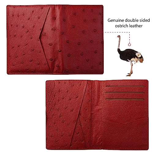 Red Ostrich Credit Card Holder Minimalist Bifold Wallet Double Side Exotic Leather Slim Executive Business Luxury RFID Blocking Travel ID Case Front Pocket Gift For Men2
