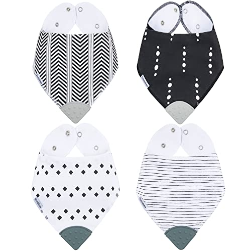 Image of Bazzle Baby Bandana Bib. Teething Bibs with Teether Attached for Natural Teething Relief. Absorbent Cotton & Fleece Drool Bib
