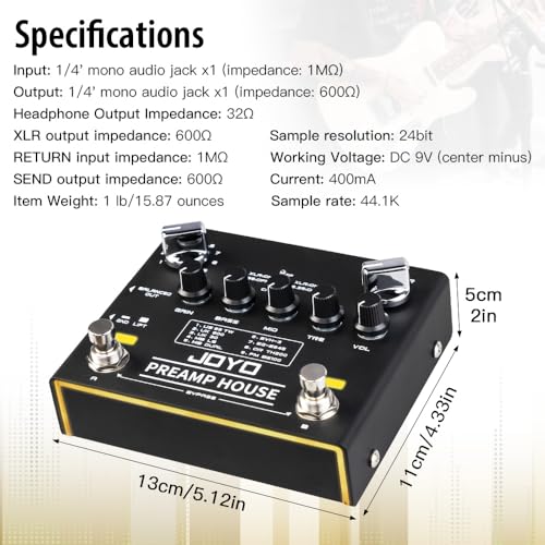 Image of JOYO Amp Simulator Guitar Pedal, 9 Amp Models with Dual Channel & 18 Tones, IR Cab Sim, XLR Out & FX Loop, Bypass (Preamp House R-15)