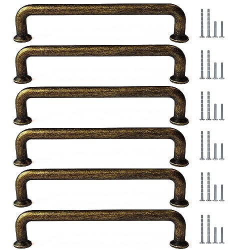Pull Handles, Set of 6 Door Handles, Deep Antique Brass