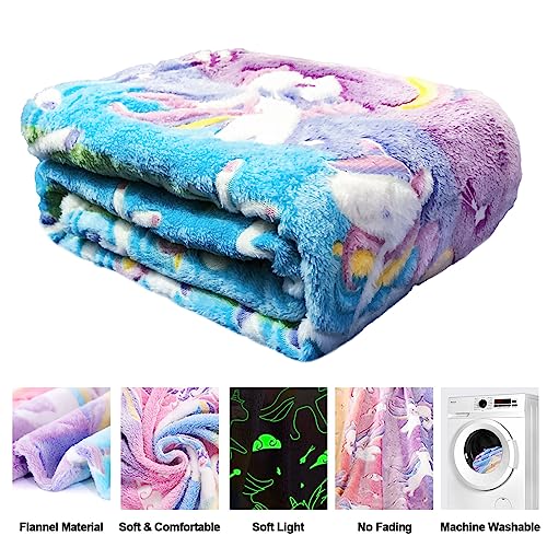 Unicorn Glow in The Dark Blanket for Girls/Kids, Soft Fleece Throw 40"x60" - Age 3-12