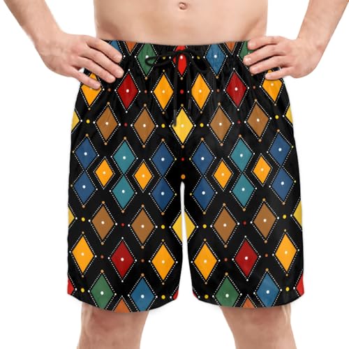 Men's Swim Trunks Size S Splendid Diamond Plaid with Mesh Lining Soft Breathable Quick Dry Beach Shorts Black