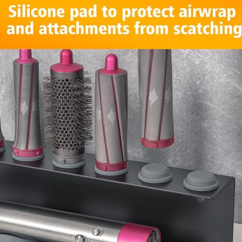 Image of Accessories Holder compatible with Dyson Airwrap Styler - Stylish Organizer Rack Stand, Space-Saving Design - Wall Mount /Countertop - Carbon Steel, Easy Installation (7 Slots, Black)