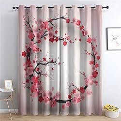 Paneles Japoneses Para Habitaciones Juveniles THYUNQ Cortinas Salon Dormitorio, Cortinas Flores de Cerezo Japonés - Cortinas Opacas Termicas con Ojales, Cortina Ventana Estampadas para Habitacion, 140x220 cm 2 Piezas