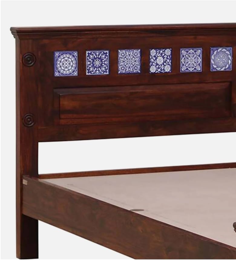 Image of Solid Sheesham Wood King Size Bed Wooden Dreamy Nights Bed for Bedroom and Home Furniture | Without Storage | Double Bed (Mahogany, King)