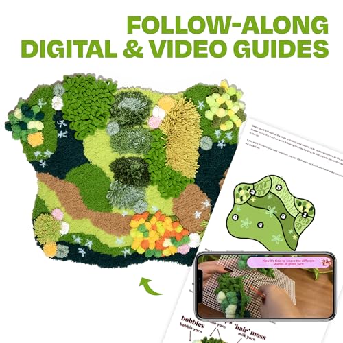 Image of CRAFT CLUB Forest Floor Moss Rug Kit | DIY Latch Hook Kit Accessories for Beginners | Kit with 24 Yarn Types, Tools & Canvas | Arts & Crafts Supplies for Nature-Inspired Home Decor | 27.6in x21.7in