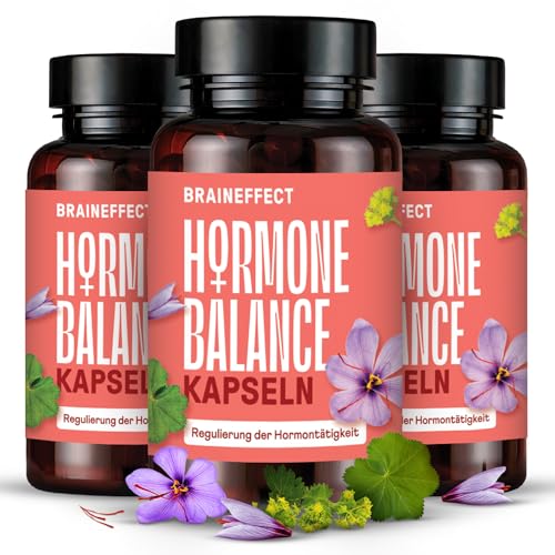 BRAINEFFECT Hormon Balance | Premium Natürliche Zyklusregulierende PMS & Wechseljahre Kapseln | Ohne Nachteiligem Mönchspfeffer | Botanicals, Vitamin B6 & Magnesium |180 Kapseln