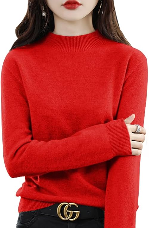 （04:00時点） [DMFU] ニット トップス レディース 秋冬 4サイズ展開。ハイネック 重ねる着便利 着回しやすい 着痩せ 小顔 無地 高伸縮 セーター カットソー ニットソー インナー 長袖 カジュアル 秋 冬 カジュアル シンプル (JP, アルファベット, L, 2-7:レッド)